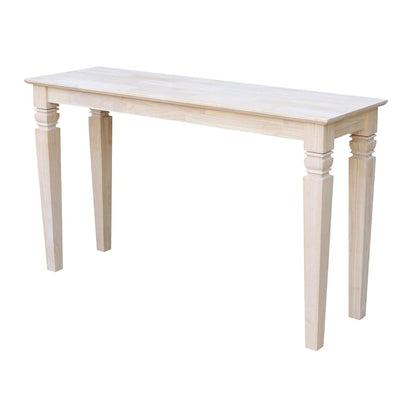 Java Console Table, Solid Real Wood, Sturdy Parawood, Living Room/Family Room/Entryway, 50LBS capacity, 52"W x 16"D x 30"H, Paint/Stain Ready, Unfinished