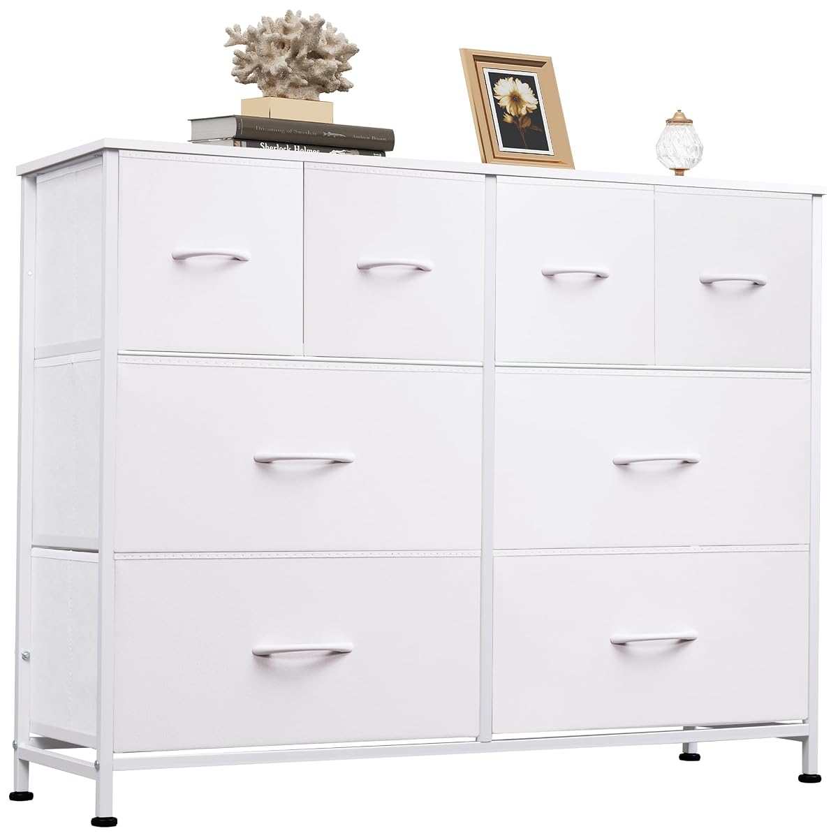 Wide Dresser for Bedroom, 8 Drawer Chest of Drawers, White
