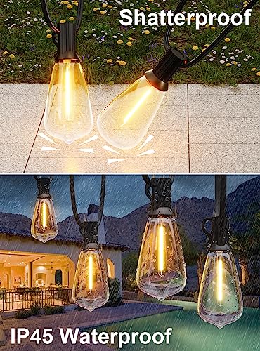 Outdoor String Lights, 60FT Waterproof Patio Lights with 32 Hanging Globe ST38 Bulbs, 2700k Shatterproof for Backyard Gazebo Porch Garden Commerical Outside Decor