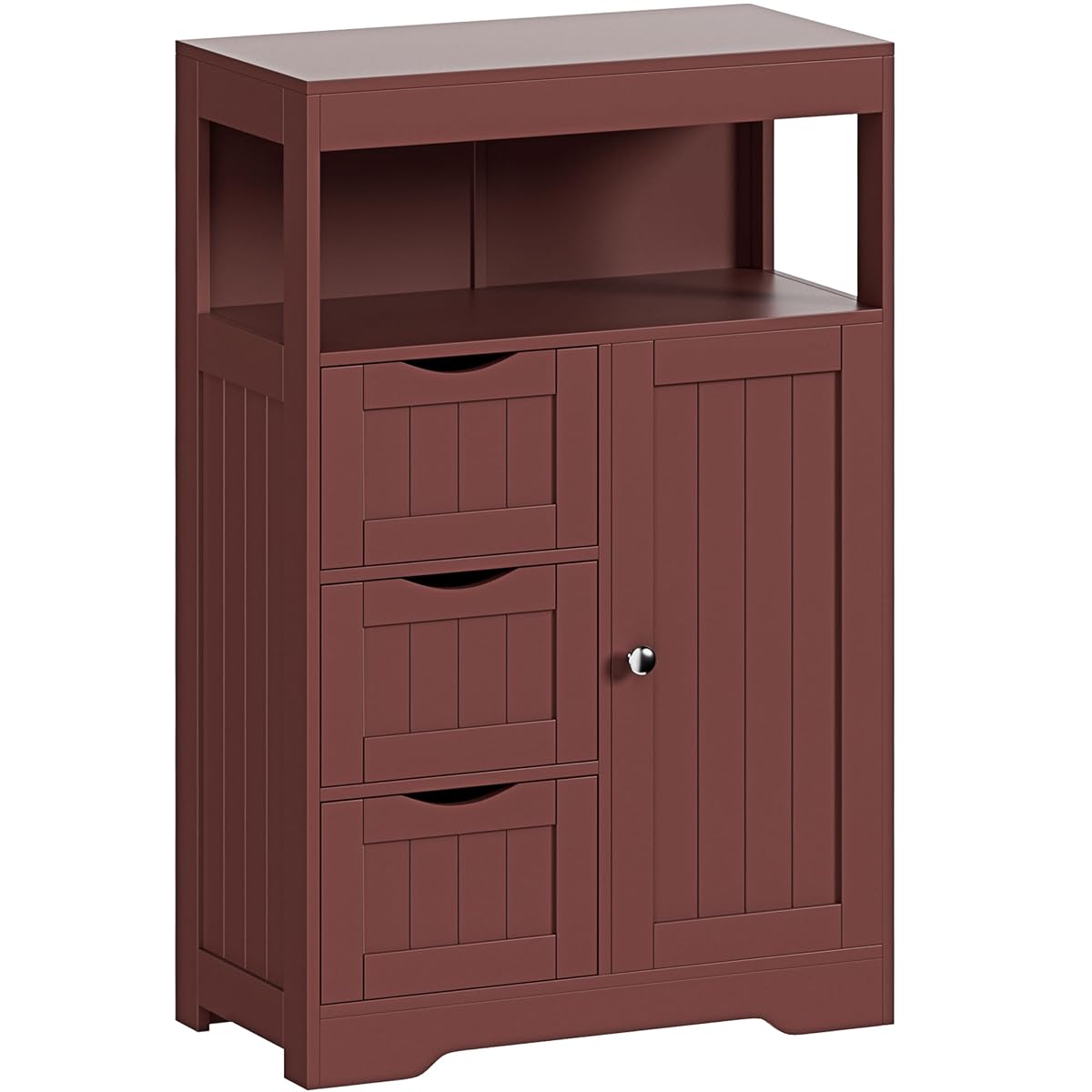 Bathroom Storage Cabinet Freestanding Floor Cupboard with 1 Door and 3 Drawers for Kitchen, Living Room, Brown