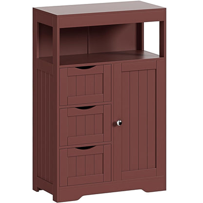 Bathroom Storage Cabinet Freestanding Floor Cupboard with 1 Door and 3 Drawers for Kitchen, Living Room, Brown