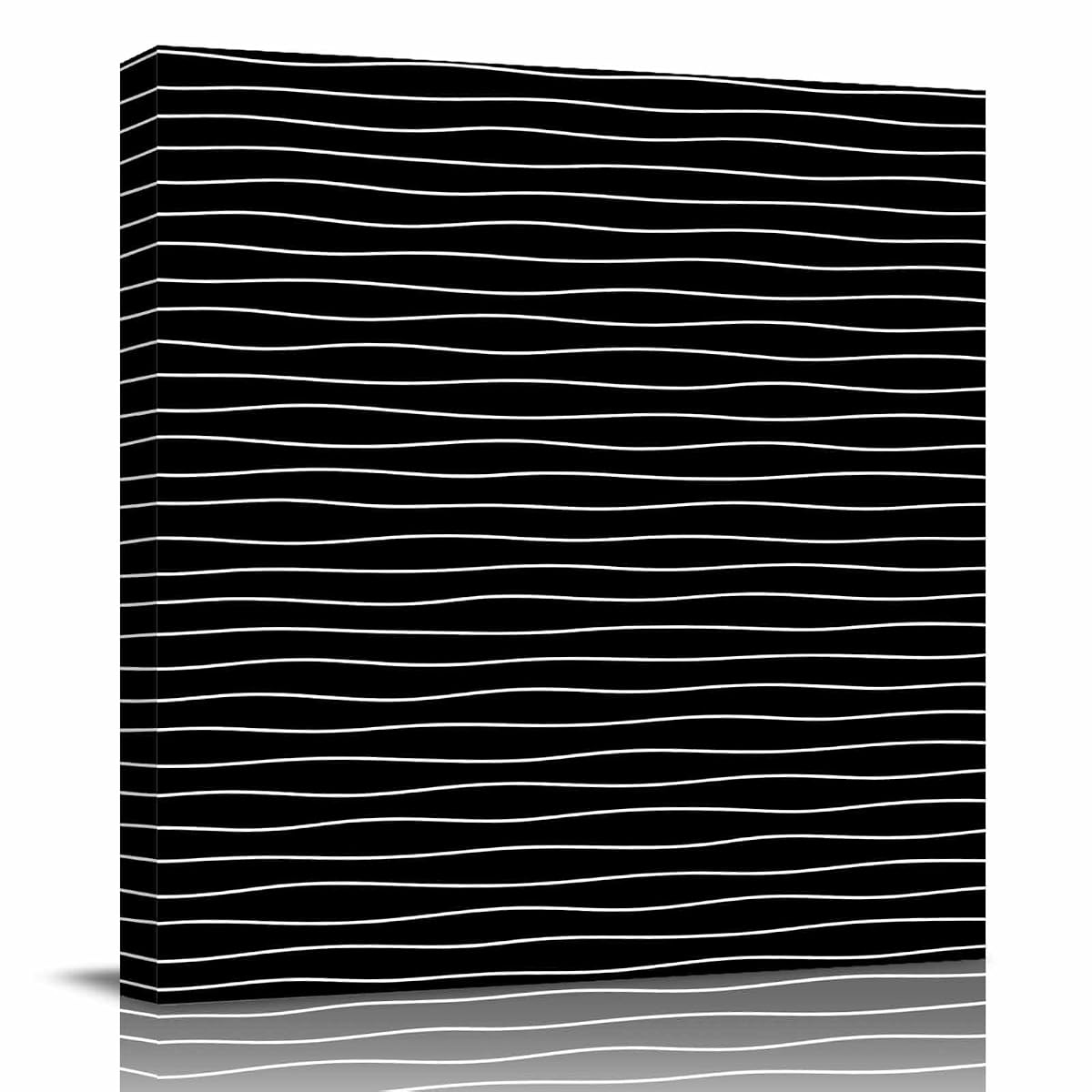 Modern Black Wavy Stripe Canvas Print Wall, Abstract Trend Rippling Water Lines Framed Canvas Art Wall Decor Pictures Painting Artwork for Living Room Bedroom, Ready to Hang, 24" x 24"