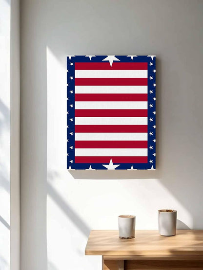 Star Red Stripe Independence Day Canvas Wall Art Prints,48"x32" Framed Picture Artwork Blue Border Patriotic 4th of July Printed Canvas Oil Painting for Living Room Bedroom Office,Ready to Hang