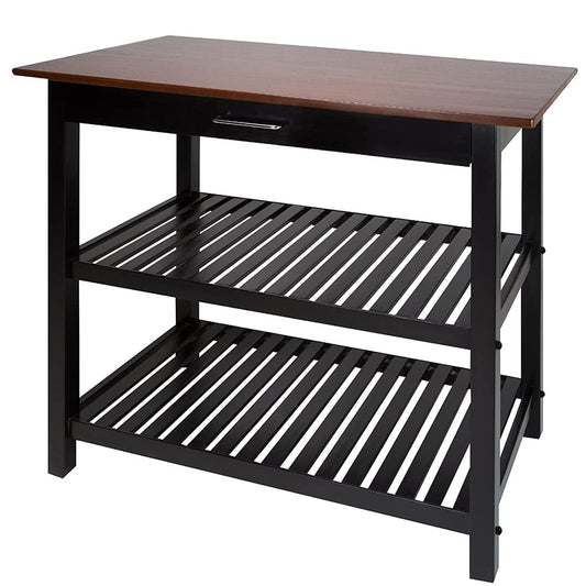 3 Tier Rolling Kitchen cart Kitchen Island with Solid American Hardwood top cart with Storage Drawer Shelves 40’inch Width Wood top 3-Tier Kitchen prep Island with Drawer