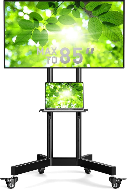 Rolling TV Stand, Mobile TV Stand on Wheels for 32-85 Inch Screens up to 132 lbs