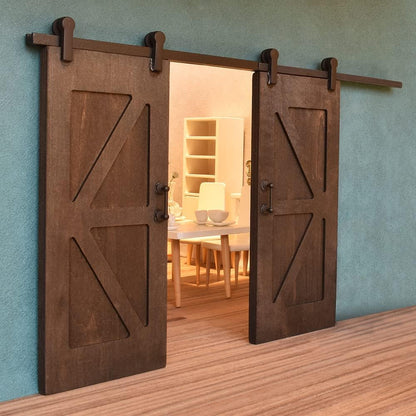 Dollhouse Door on 1/12 Scale, Wooden Double Sliding Mini Doors w/Metal Rods, Realistic Miniature Building Supplies, Miniature Decor of Dollhouse Furniture and Doll House Accessories