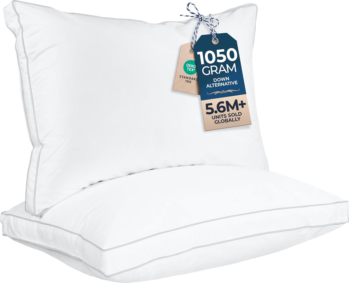 Gusset Bed Pillow, Hotel Pillows Queen Size Set of 2, White