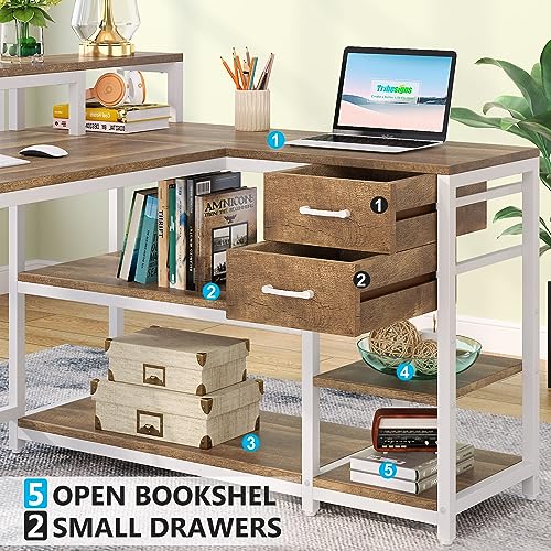 Tribesigns L Shaped Desk with Drawers and Monitor Stand, view 7
