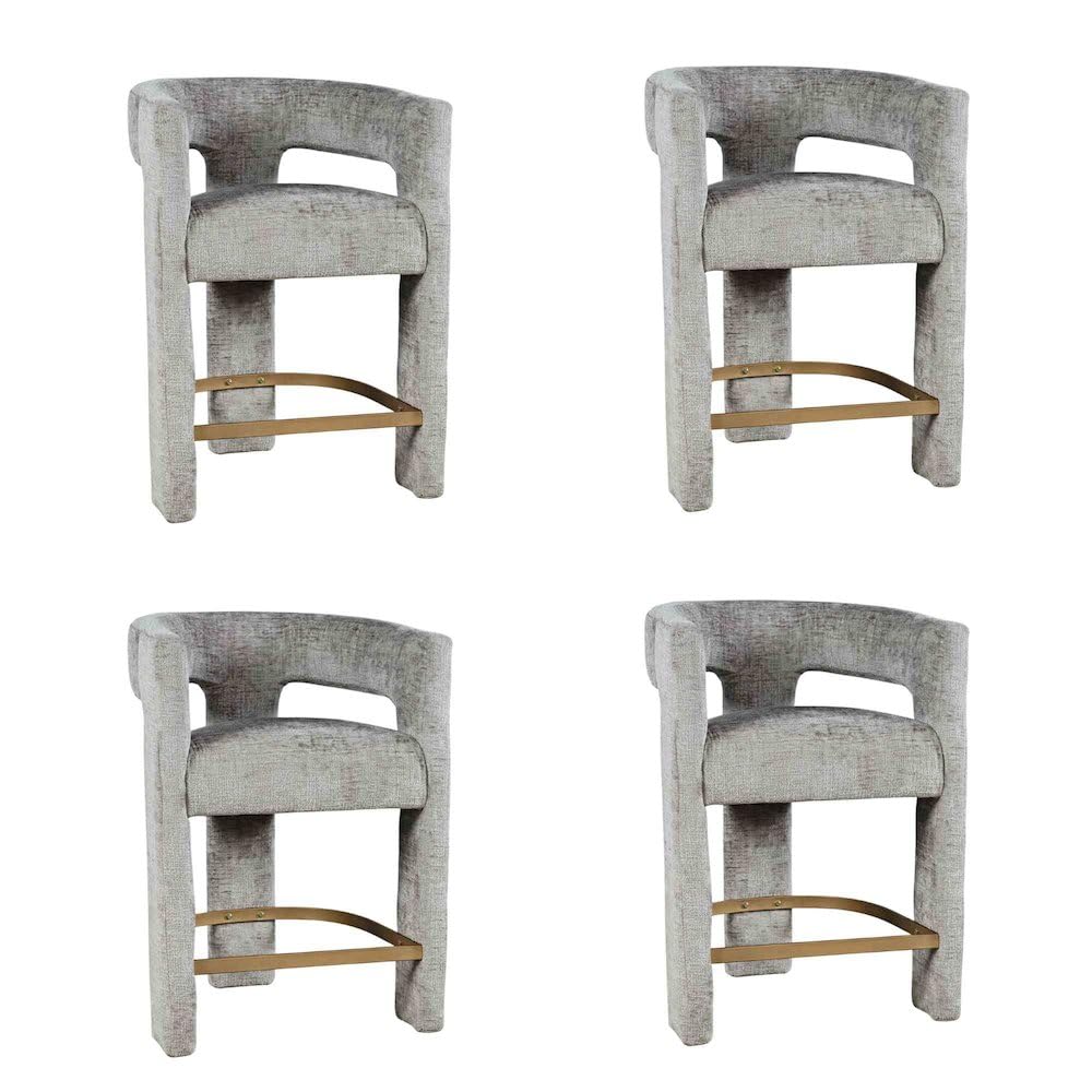 Jofran Gwen Gray Upholstered Counter Stool with Arms – Versatile Barstools – Stylish Seating for Kitchen Dining Room or Home Bar, Natural, Modern Counter Stools,Set of 4