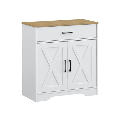 Wooden Cabinet 1 Drawer and 2 Doors Storage Cupboard Coffee Bar Sideboard Farmhouse Entryway Organizer Console (White)