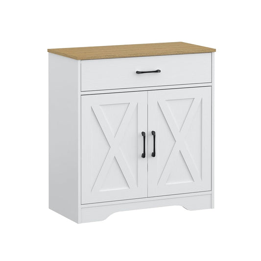 Wooden Cabinet 1 Drawer and 2 Doors Storage Cupboard Coffee Bar Sideboard Farmhouse Entryway Organizer Console (White)
