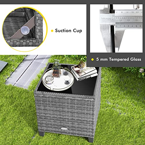 3 Pieces Patio Conversation Set, Outdoor Furniture Set PE Rattan Sofa Set with Removable Cushions, PE Wicker Chairs with Tempered Glass Side Table for Porch Lawn Garden Balcony Backyard