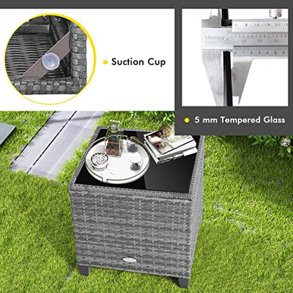 3 Pieces Patio Conversation Set, Outdoor Furniture Set PE Rattan Sofa Set with Removable Cushions, PE Wicker Chairs with Tempered Glass Side Table for Porch Lawn Garden Balcony Backyard