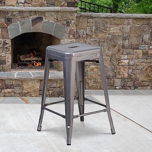 Lincoln 24'' High Backless Clear Coated Metal Indoor Counter Height Stool with Square Seat