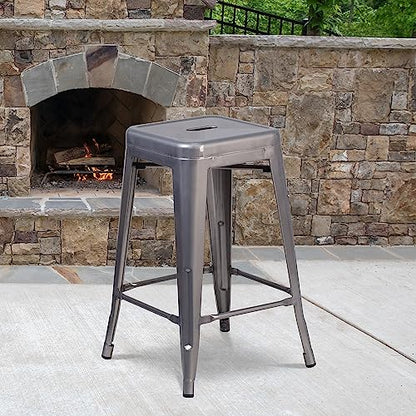 Lincoln 24'' High Backless Clear Coated Metal Indoor Counter Height Stool with Square Seat