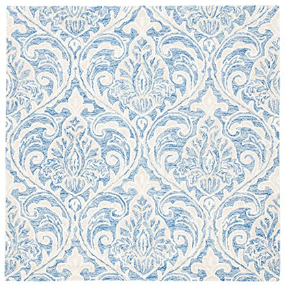 SAFAVIEH Micro-Loop Collection Area Rug - 5' Square, Blue & Ivory, Handmade Wool, Ideal for High Traffic Areas in Living Room, Bedroom (MLP532M)