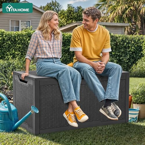100 Gallon Large Deck Box | Outdoor Resin Storage Boxes for Patio Furniture, Outdoor Cushions, Garden Tools, Water Resistant and Lockable