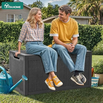 100 Gallon Large Deck Box | Outdoor Resin Storage Boxes for Patio Furniture, Outdoor Cushions, Garden Tools, Water Resistant and Lockable