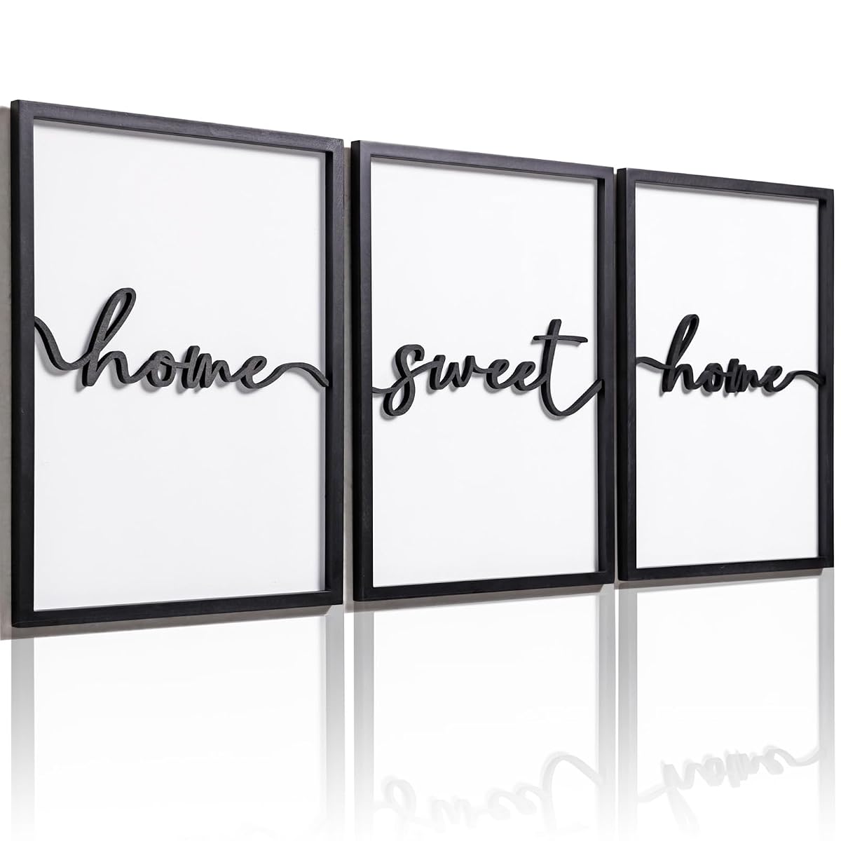 3D Wood Home Sweet Home Wall Art, Modern Home Sweet Home Sign for Large Living Room Wall Decor(Ready to Hang, Set of 3, 12x16 Inch, Framed)