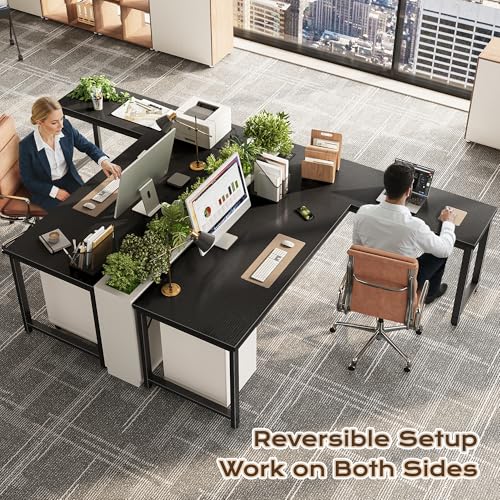 63 Inch L Shaped Desk with Power Outlets & 0.95 Inch Thicker Desktop, view 3