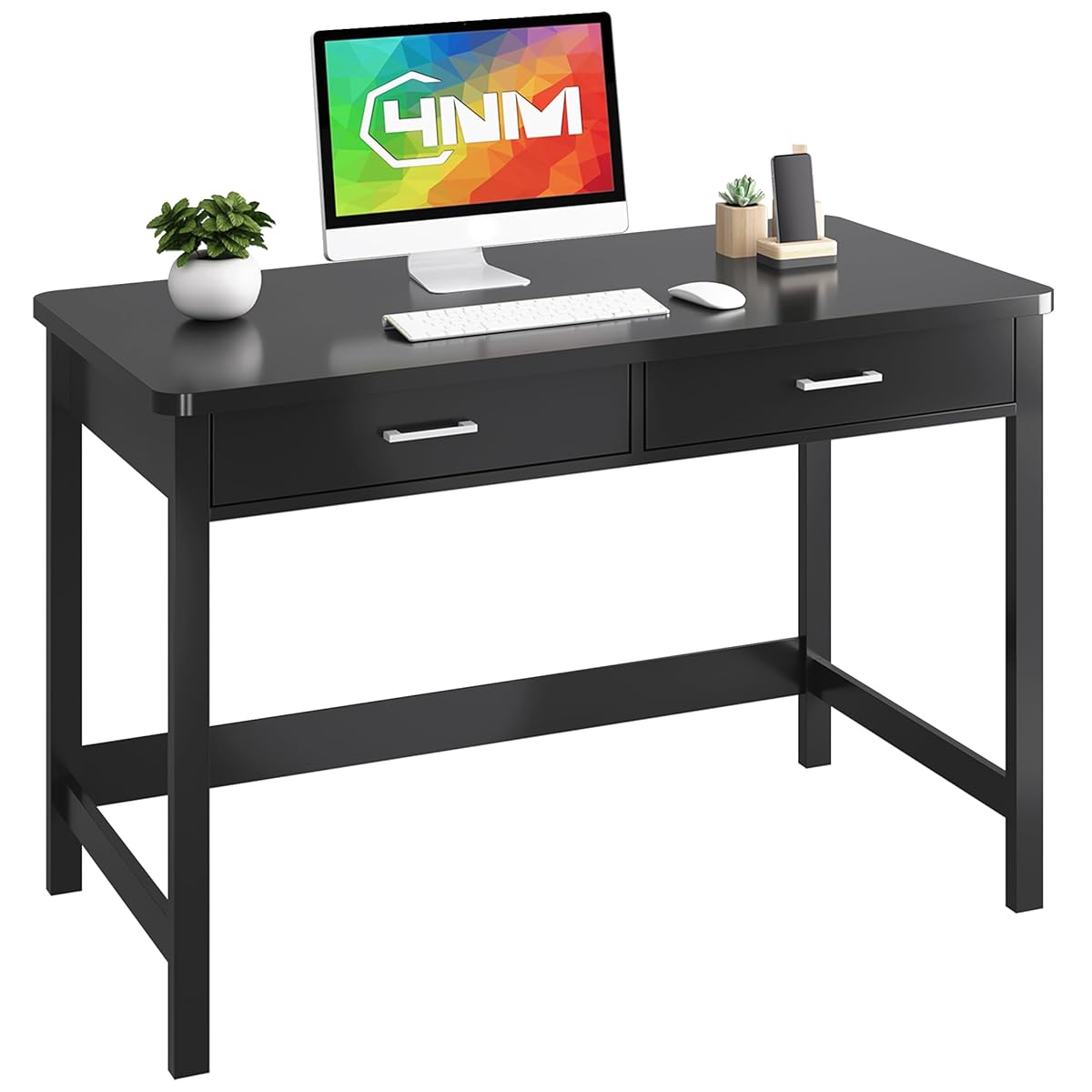 39.4" Small Desk with Wood Drawers, Home Office Computer Desk with Wooden Legs, Study Writing Table Vanity Desk for Small Spaces - Black