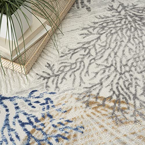 Home Pompeii Ivory Grey Blue 4' x 6' Area Rug - Easy Clean, Non Shedding, Bed Room, Living Room, Dining Room, Kitchen (4' x 6')