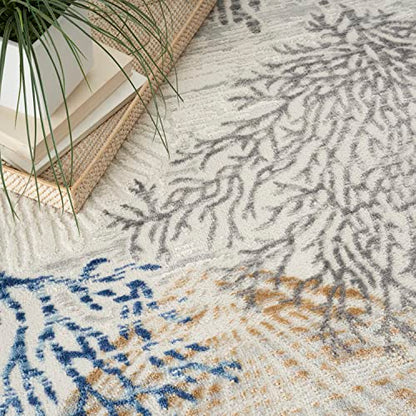 Home Pompeii Ivory Grey Blue 4' x 6' Area Rug - Easy Clean, Non Shedding, Bed Room, Living Room, Dining Room, Kitchen (4' x 6')