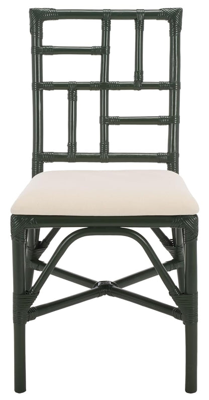 SAFAVIEH Furniture - Christine Set of 2 Dining Chairs - White & Forest Green - Upholstered Rattan Seating - Fully Assembled - Ideal for Dining Room, Kitchen, 17.3" Seat Height (ACH6507E-SET2)
