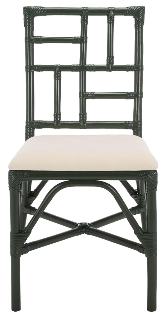 SAFAVIEH Furniture - Christine Set of 2 Dining Chairs - White & Forest Green - Upholstered Rattan Seating - Fully Assembled - Ideal for Dining Room, Kitchen, 17.3" Seat Height (ACH6507E-SET2)
