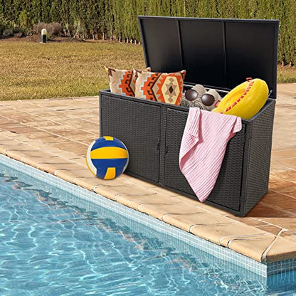 Deck Box Outdoor Wicker Storage Box Cabinet, 88 Gallon Patio Rattan Storage Container Bin Box for Furniture Tools in Garden Balcony Porch Yard
