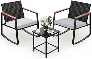 3 Pieces Rocking Patio Bistro Set with Anti-Scald Armrest, view 2