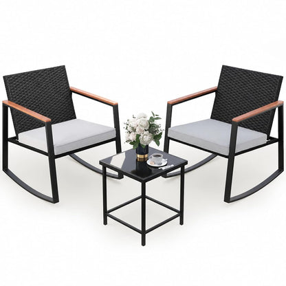 3 Pieces Rocking Patio Bistro Set with Anti-Scald Armrest