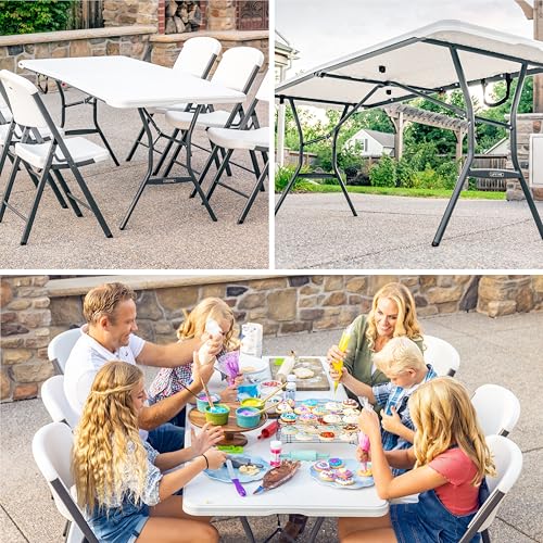 6-Foot Fold in Half Table, Light Commercial, White Granite