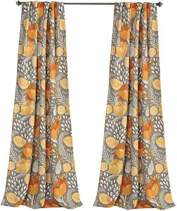 Yellow and gray poppy garden curtain panel pair, view 2