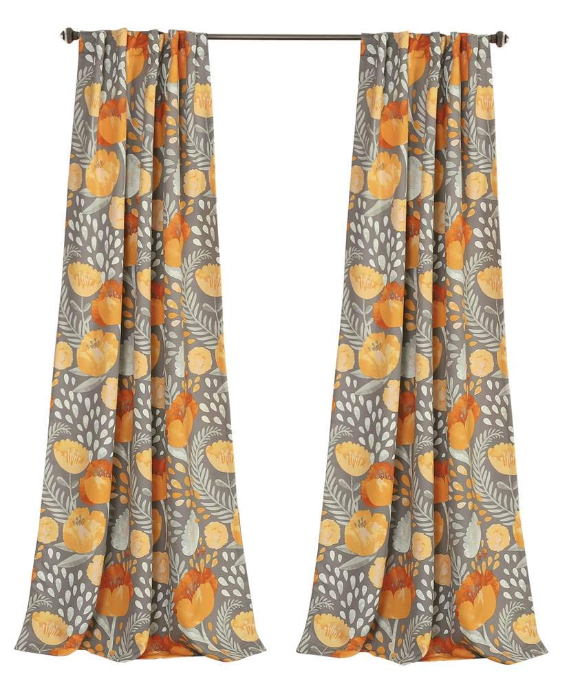 x 52” Yellow and Gray Poppy Garden Curtains Light Filtering Window Set for Living, Dining, Bedroom, 95 in L Panel Pair, Yellow & Gray