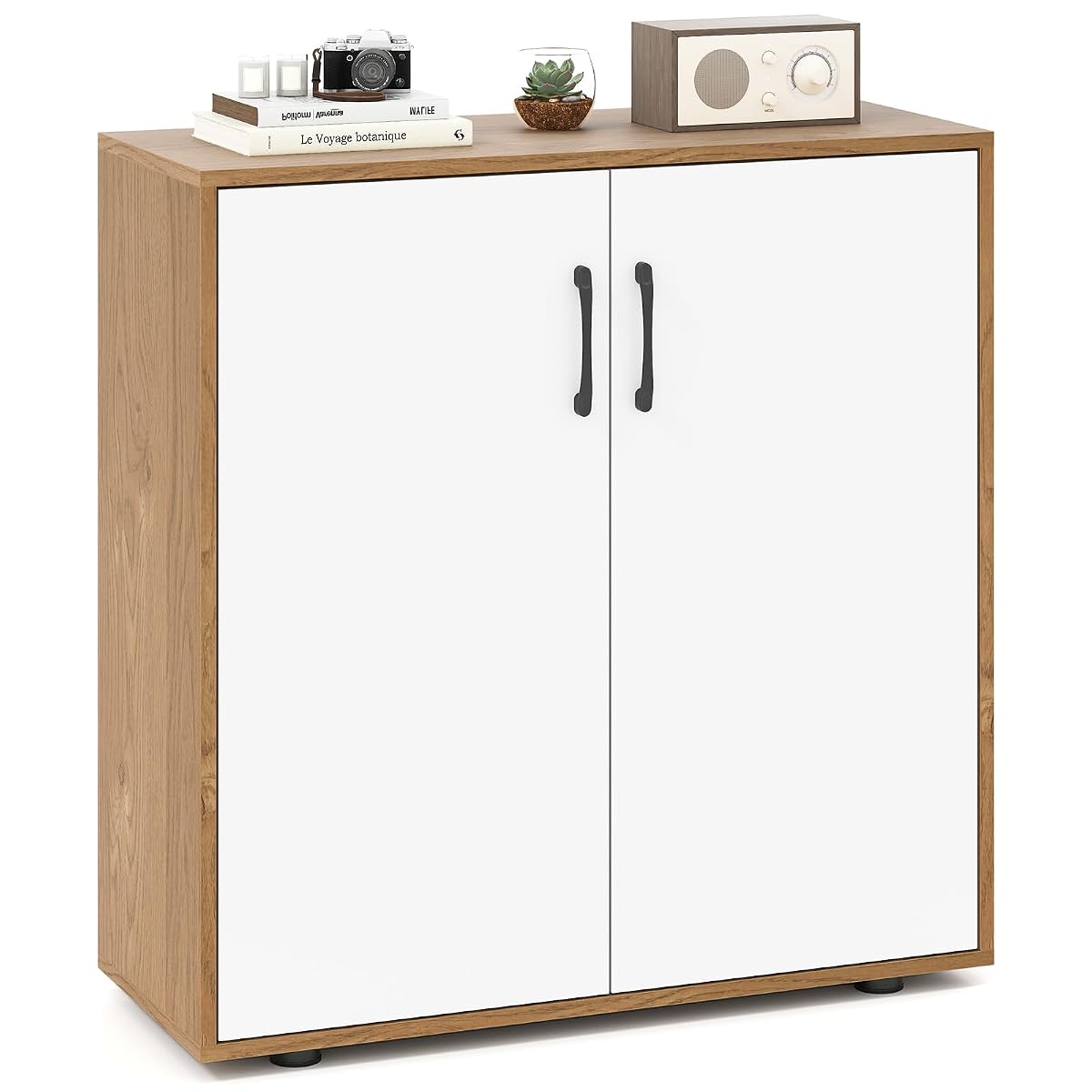 Sideboard Buffet Cabinet with Storage, Kitchen Accent Storage Cabinet with Adjustable Shelf, Freestanding Organizer for Living Room Entryway, 31.5" Lx13 Wx32.5 H (White+Natural)