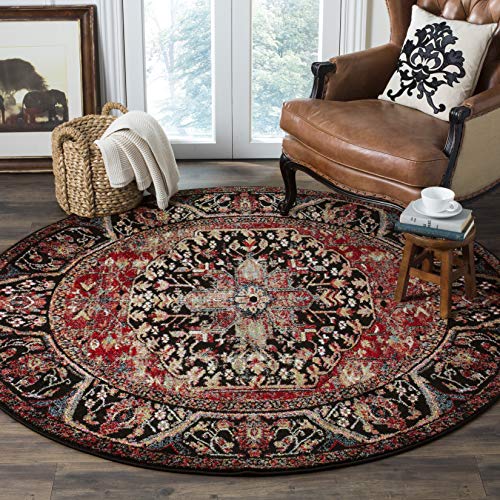 SAFAVIEH Vintage Hamadan Collection Area Rug - 6'7" Round, Red & Multi, Oriental Traditional Persian Design, Non-Shedding & Easy Care, Ideal for High Traffic Areas in Living Room, Bedroom (VTH215A)