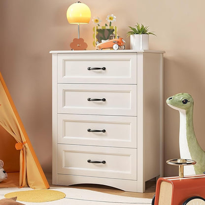 4 Drawer Dresser for Bedroom, Wood Storage Chest, White