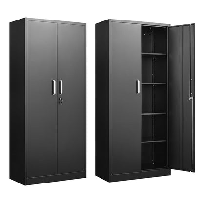 Metal Storage Cabinet with Adjustable Shelves, Garage Cabinet with 2 Lockable Doors, Garage Storage Cabinet, Kitchen Pantry Cabinet - 71'H, Black