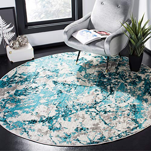 SAFAVIEH Skyler Collection 4' Round Blue/Ivory SKY186M Modern Abstract Non-Shedding Dining Room Entryway Foyer Living Room Bedroom Area Rug