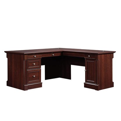 Palladia L Shaped Desk with Drawers, Office Desk with File Cabinet Storage, Cable Management, Keyboard Tray, in Select Cherry finish