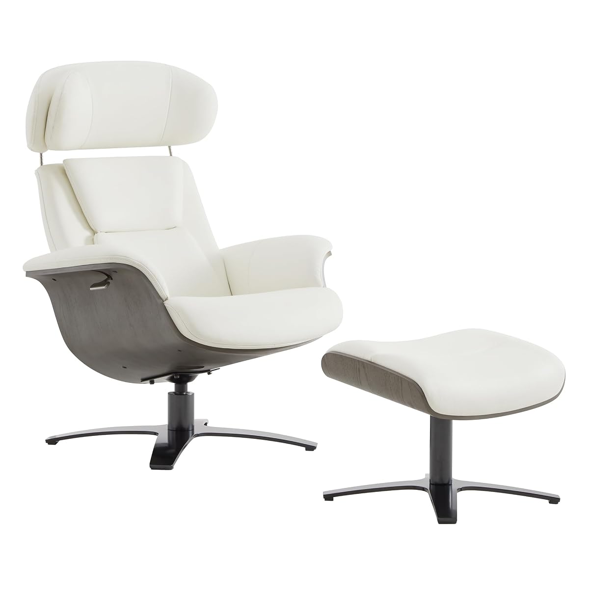 CHITA Genuine Leather Reclining Swivel Accent Chair with Ottoman, White