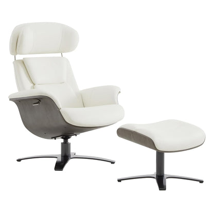CHITA Genuine Leather Reclining Swivel Accent Chair with Ottoman, White