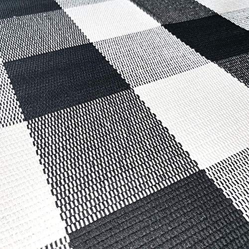 Cotton Rug Hand-Woven Checkered Carpet Braided Kitchen Mat Black and White Floor Rugs Living Room Area Rug, 70.8''×47.3''