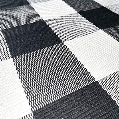 Cotton Rug Hand-Woven Checkered Carpet Braided Kitchen Mat Black and White Floor Rugs Living Room Area Rug, 70.8''×47.3''