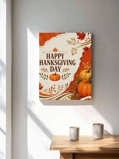 NuYeBiofx Happy Thanksgiving Day Pumpkins Canvas Wall Art Prints,48"x32" Framed Picture Artwork Autumn Maple Leaves Printed Canvas Oil Painting for Living Room Bedroom Office,Ready to Hang