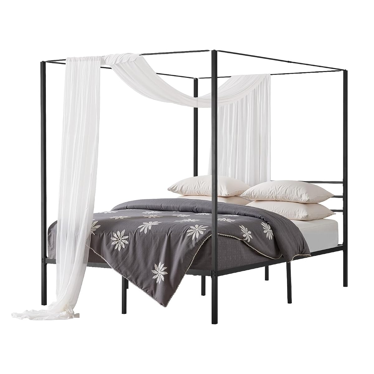 Canopy Bed Frame Queen Size, Metal Canopy Bed with Four Posters Design
