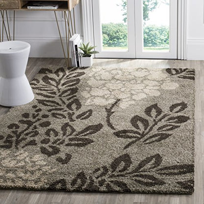 SAFAVIEH Florida Shag Collection Area Rug - 8'6" x 12', Smoke & Dark Brown, Floral Design, Non-Shedding & Easy Care, 1.2-inch Thick Ideal for High Traffic Areas in Living Room, Bedroom (SG456-7928)