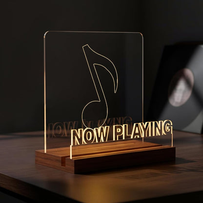 Now Playing Vinyl Record Stand, Wooden LED Vinyl Album Display Storage, Light Up Acrylic Music Collection Holder