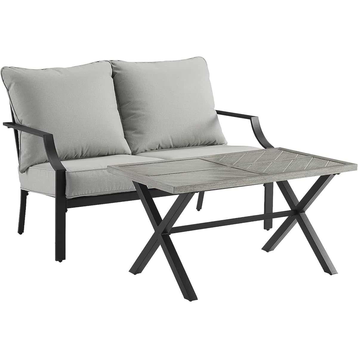 Crosley Furniture CO6294MB-GY Otto Outdoor Metal 2-Piece Seating Set (Loveseat, Coffee Table), Matte Black with Gray Cushions